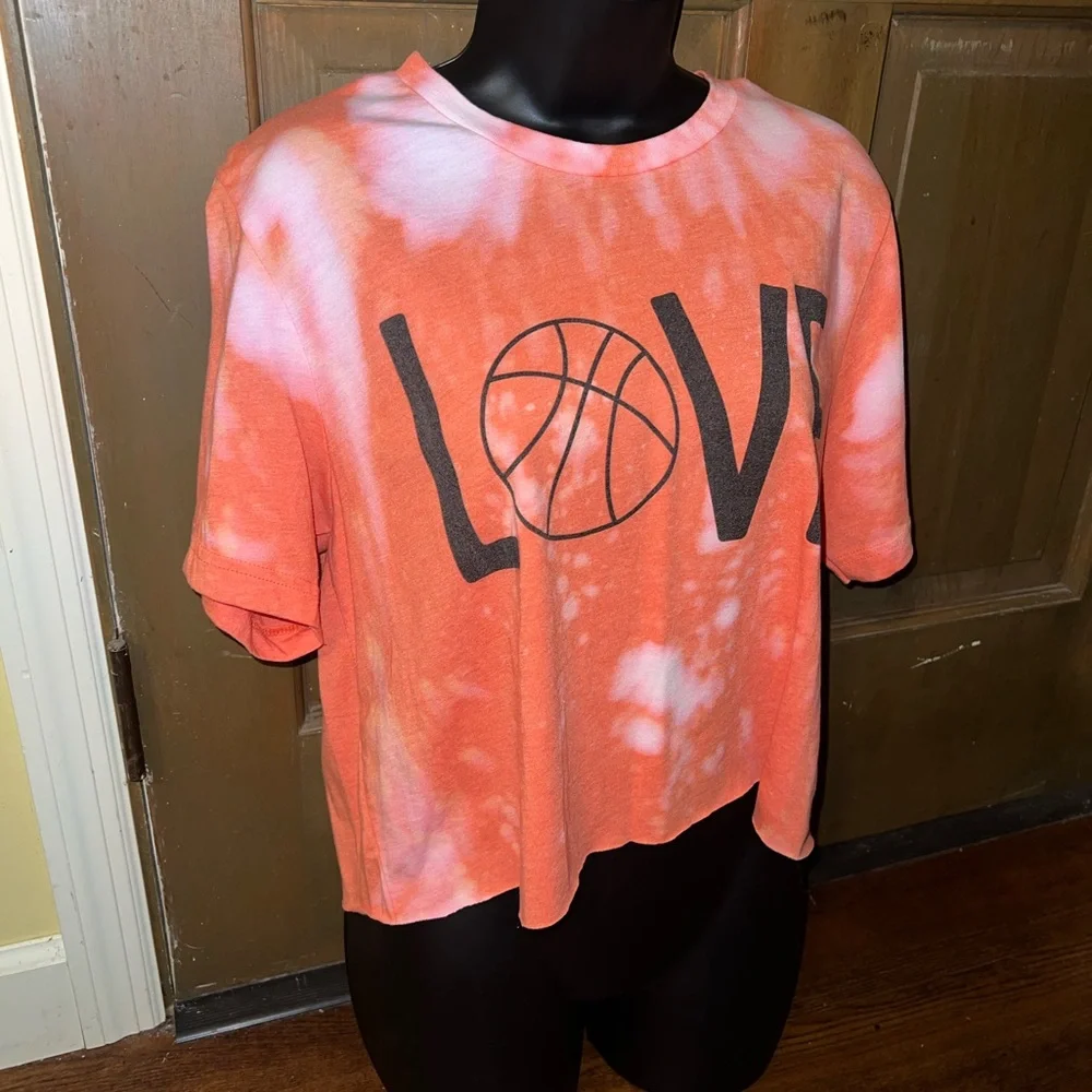 Bella Canvas Love Basketball Orange Coral Crop Boxy Short Sleeve T-Shirt Size L - Picture 5 of 9